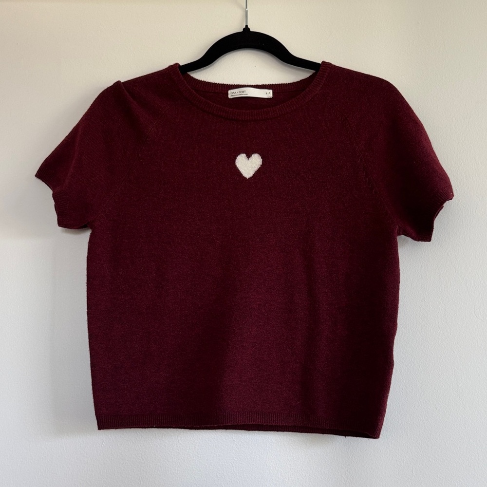 Oak + Fort Burgundy Short Sleeve Knit with White Heart